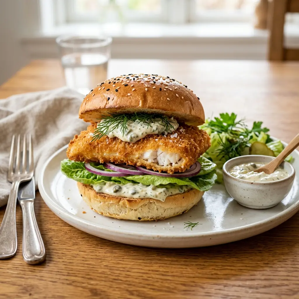 Zdjęcie gotowego dania: Burger rybny z flądrą