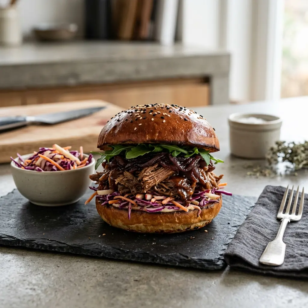 Zdjęcie gotowego dania: Burger z szarpaną kaczką