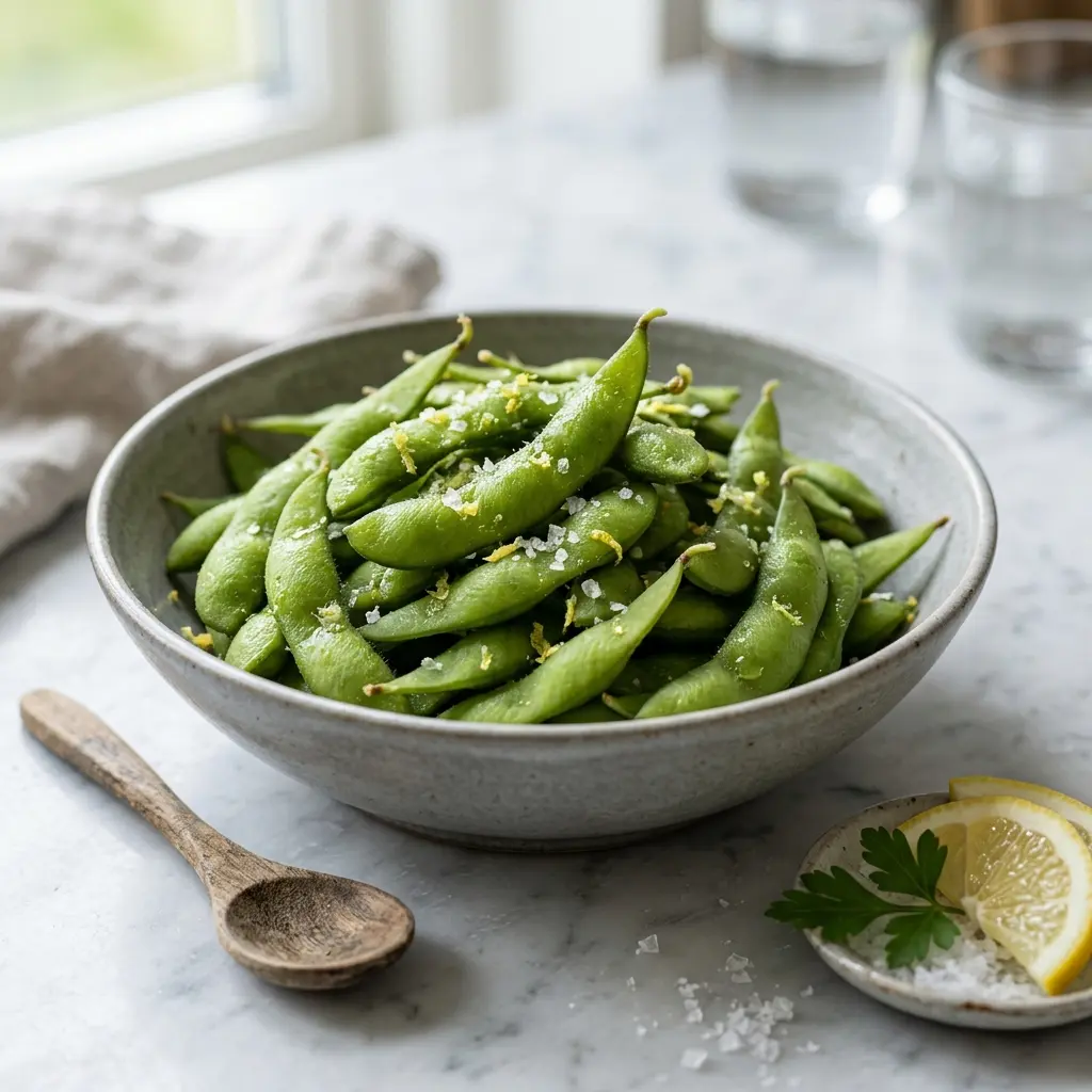 Zdjęcie gotowego dania: Edamame z solą i cytryną