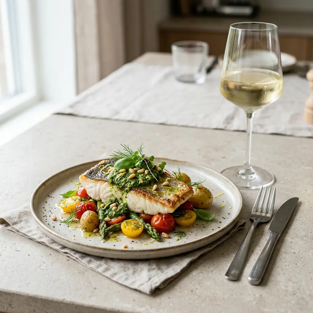 Zdjęcie sosu, dressingu lub dodatku: Halibut z pesto