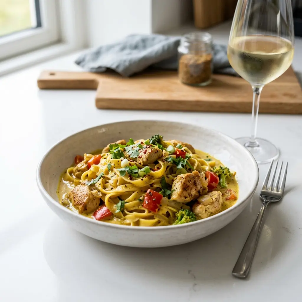 Zdjęcie gotowego dania: Makaron z kurczakiem i curry