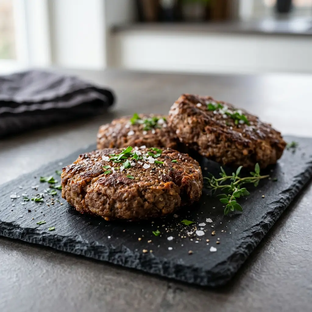Zdjęcie gotowego dania Burgery wegetariańskie z frytkownicy beztłuszczowej z airfryera