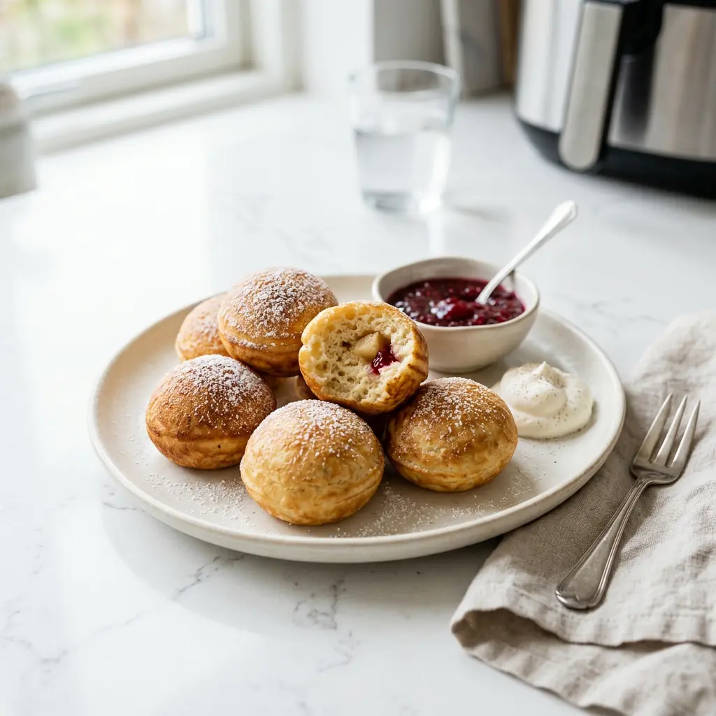 Zdjęcie gotowego dania Duńskie æbleskiver z frytkownicy beztłuszczowej z airfryera
