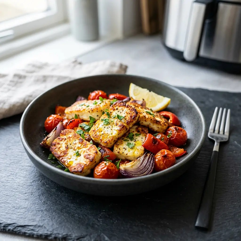Zdjęcie gotowego dania Halloumi z frytkownicy beztłuszczowej z airfryera