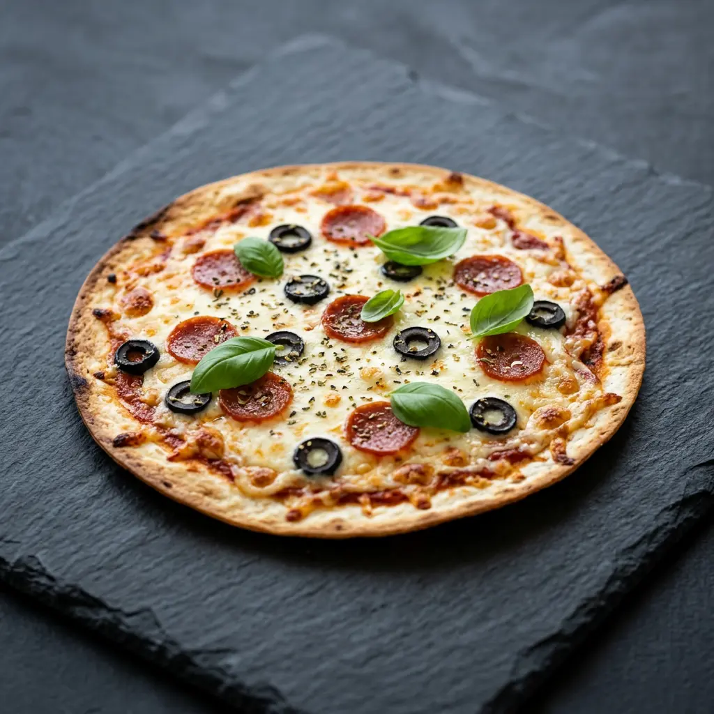 Zdjęcie gotowego dania Pizza na tortilli z frytkownicy beztłuszczowej z airfryera