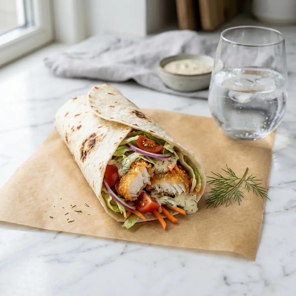 Zdjęcie gotowego dania: Tortilla z chrupiącą flądrą